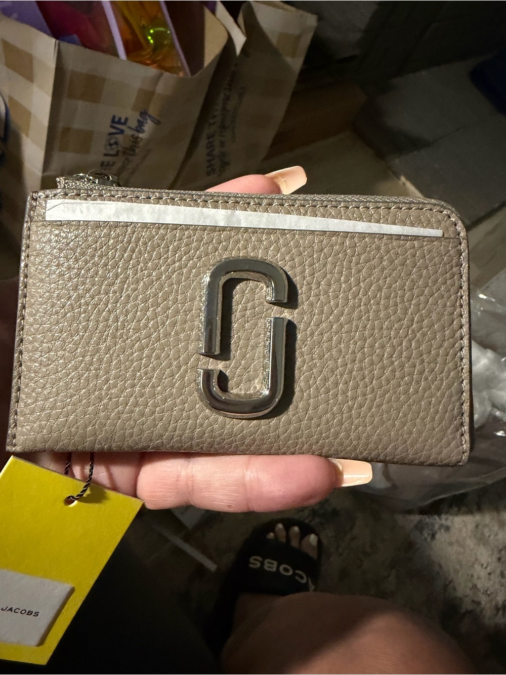 Marc Jacobs Taupe Pebbled Leather Card Holder with Double J Hardware